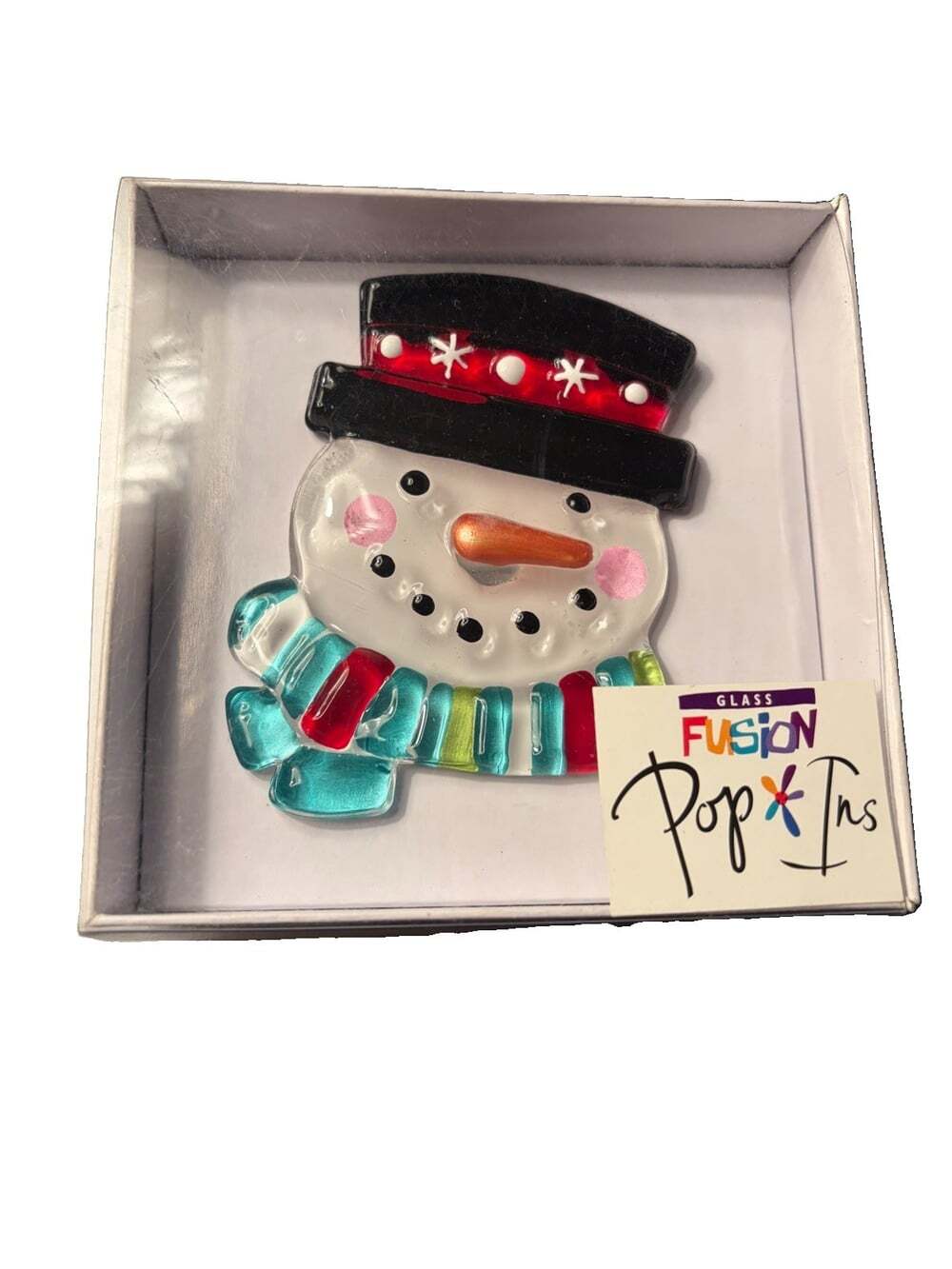 Glass Fushion Pop Ins Snowman 4”x2.5”Winter Holidays, Lori Siebert For Silversti